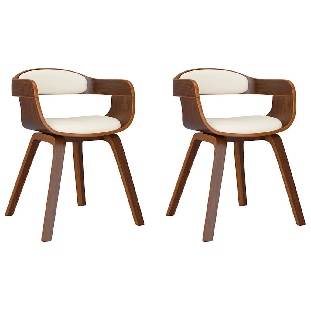 Vidaxl eetkamerstoelen 2 st gebogen hout en kunstleer crèmekleurig