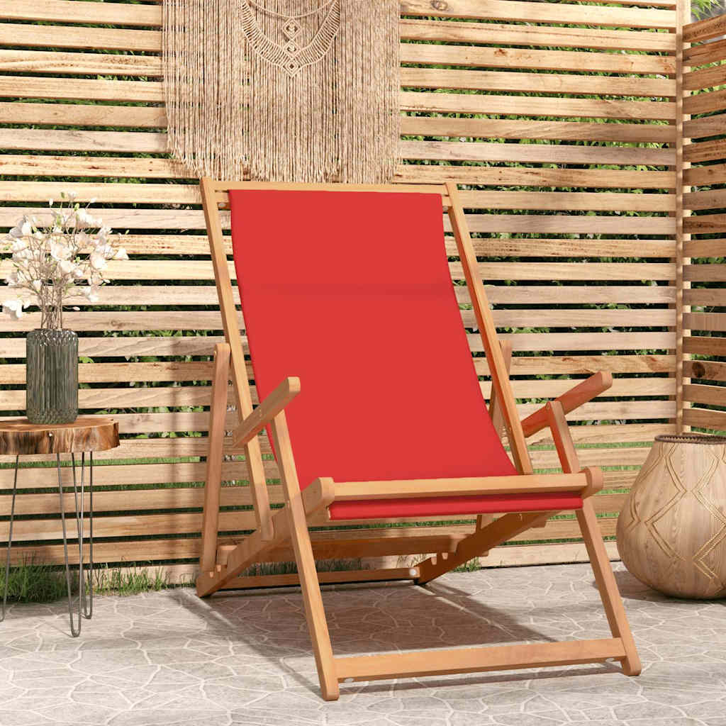 Vidaxl strandstoel inklapbaar massief teakhout rood