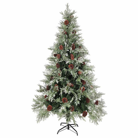 Vidaxl Weihnachtsbaum mit Kiefernkegeln 195 cm PVC und PE grün und weiß