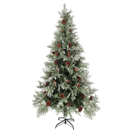 Vidaxl Weihnachtsbaum mit Kiefernkegel 225 cm PVC und PE grün und weiß