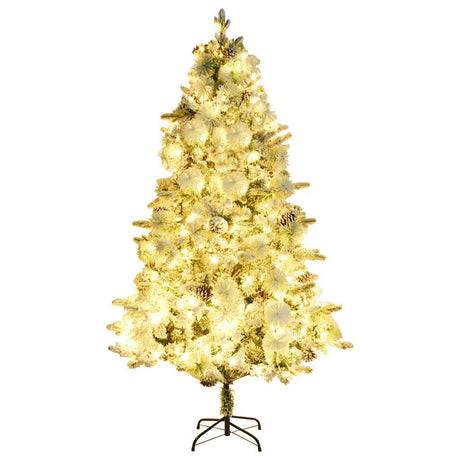 VidaXL Weihnachtsbaum mit LED und Tannenzapfen und Schnee 195 cm PVC und PE