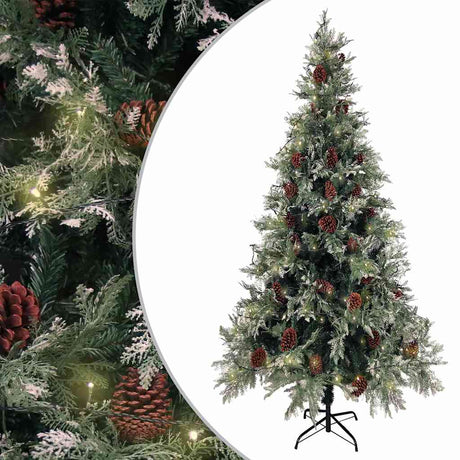 Vidaxx Weihnachtsbaum mit LED und Tannenzapfen 225 cm PVC und PE Grün und Weiß