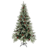 Vidaxl Weihnachtsbaum mit LED- und Kiefernkegel 225 cm PVC und PE grün und weiß