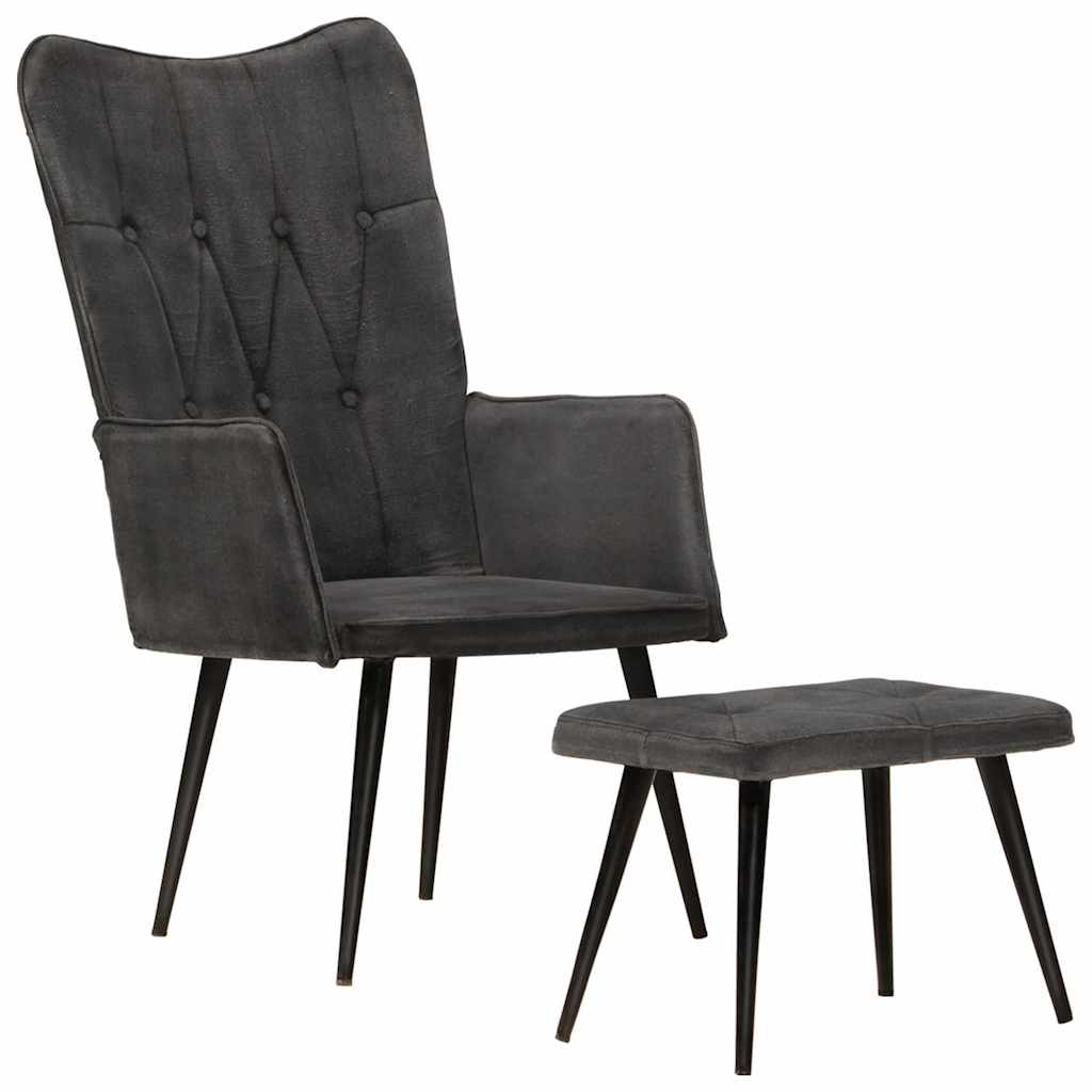 Vidaxl fauteuil met voetenbank vintage stijl canvas zwart