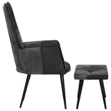 Vidaxl fauteuil met voetensteun echt leer en canvas zwart