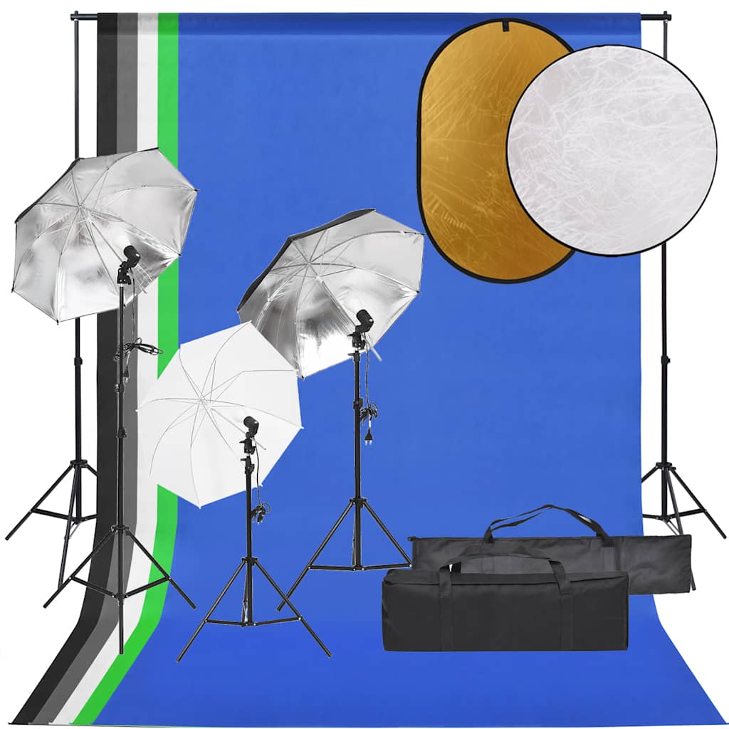 Vidaxl Photo Studio -Set mit Beleuchtungssatz, Hintergrund und Reflektor