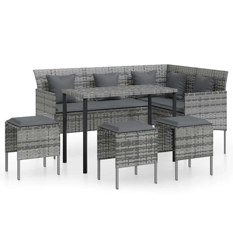 Vidaxl 5-delige loungeset met kussens l-vormig poly rattan grijs