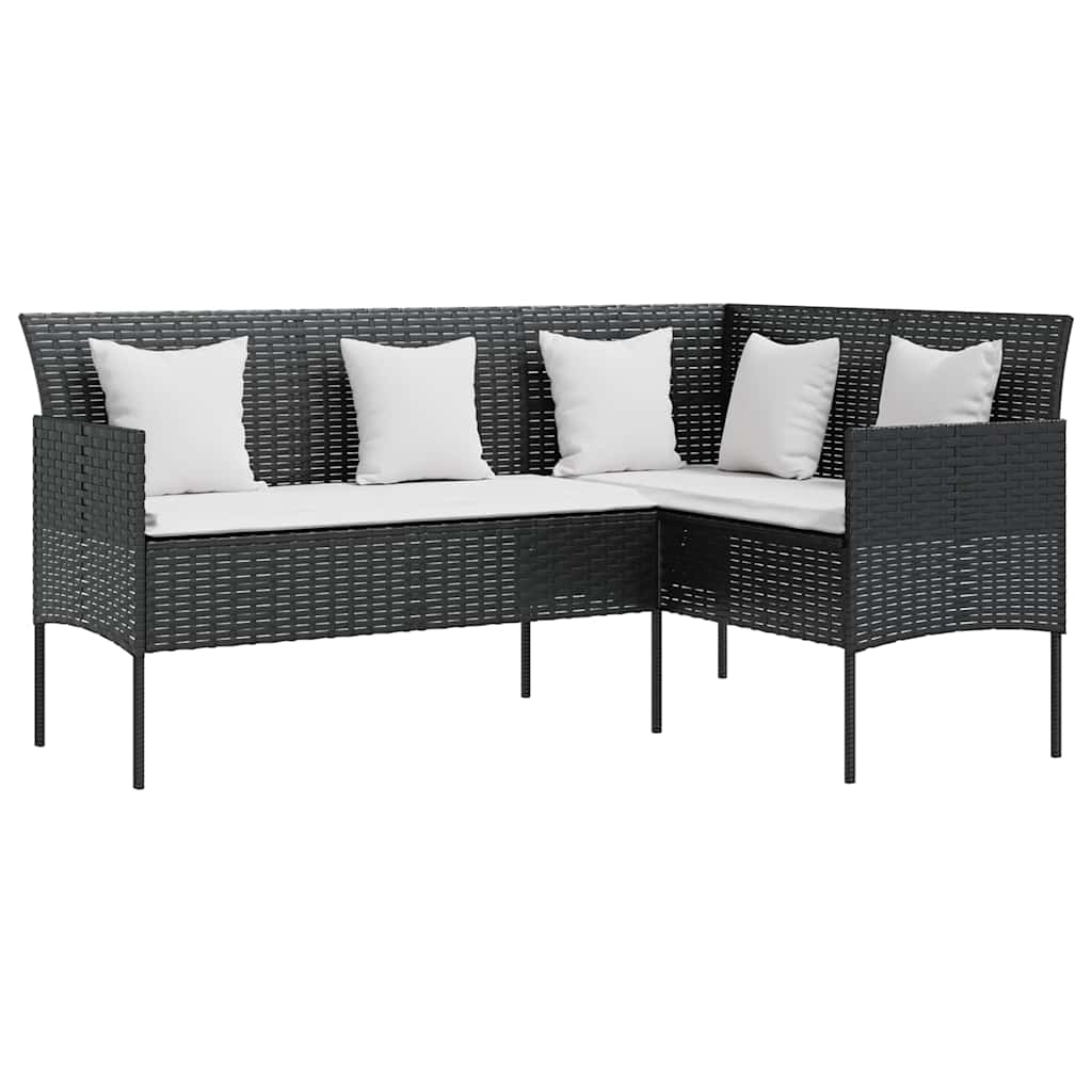 Vidaxl loungebank met kussens l-vormig poly rattan zwart