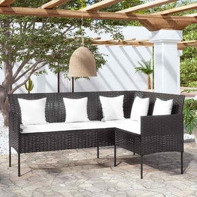 Vidaxl loungebank met kussens l-vormig poly rattan zwart