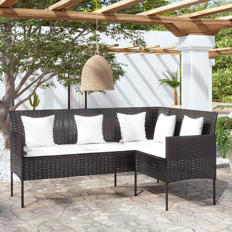 Vidaxl loungebank met kussens l-vormig poly rattan zwart