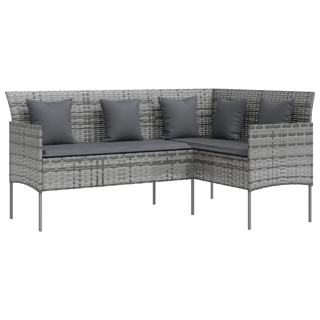 Vidaxl loungebank met kussens l-vormig poly rattan grijs