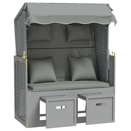 Vidaxl strandstoel met kussens poly rattan en massief hout grijs