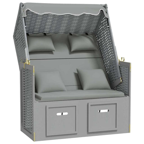 Vidaxl strandstoel met kussens poly rattan en massief hout grijs