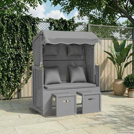 Vidaxl strandstoel met kussens poly rattan en massief hout grijs