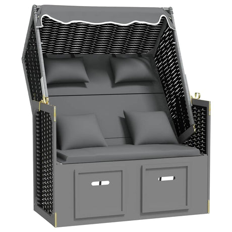Vidaxl strandstoel met kussen poly rattan en hout antraciet en zwart