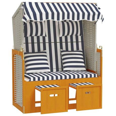 Vidaxl strandstoel met kussens poly rattan en hout wit en blauw