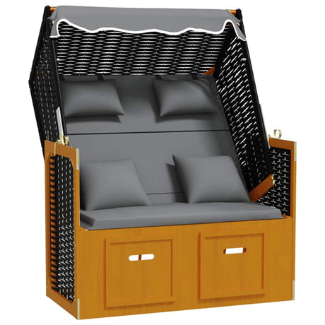 Vidaxl strandstoel met kussen poly rattan en hout zwart en antraciet