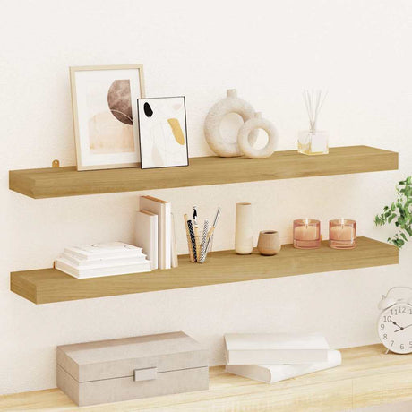 Vidaxl wandschappen 2 st 90x15x4 cm massief teakhout
