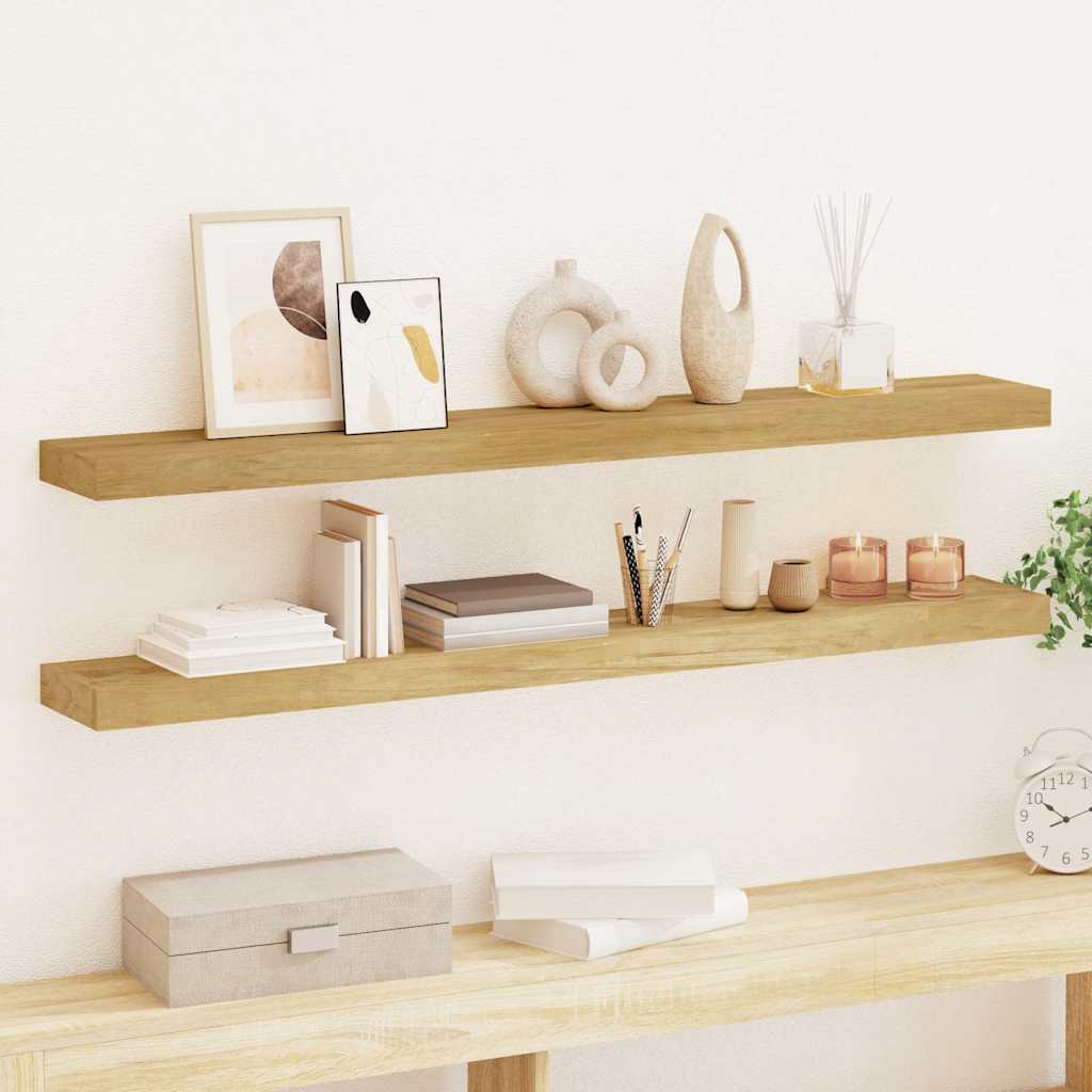 Vidaxl wandschappen 2 st 110x15x4 cm massief teakhout