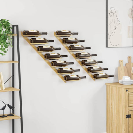 Vidaxl wijnrekken 2 st voor 7 flessen wandmontage metaal goudkleurig