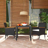 Vidaxl 3-delige tuinset met kussens poly rattan zwart