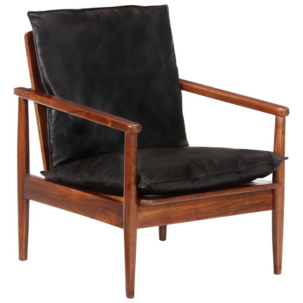 Vidaxl fauteuil echt leer en massief acaciahout