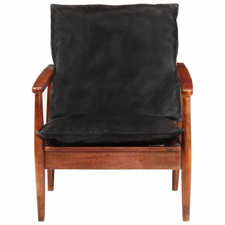 Vidaxl fauteuil echt leer en massief acaciahout
