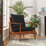 Vidaxl fauteuil echt leer en massief acaciahout