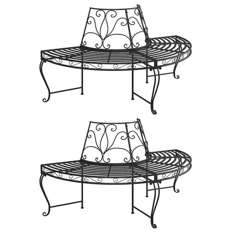 Vidaxl boombanken 2 st halfrond ø160 cm staal zwart