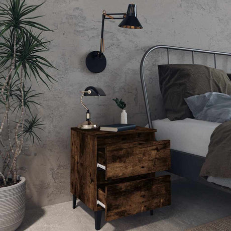 Vidaxl nachtkastjes 2 st met metalen poten 40x35x50 cm gerookt eiken