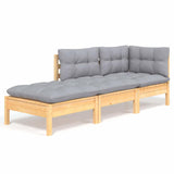 Vidaxl 3-delige loungeset met grijze kussens massief grenenhout