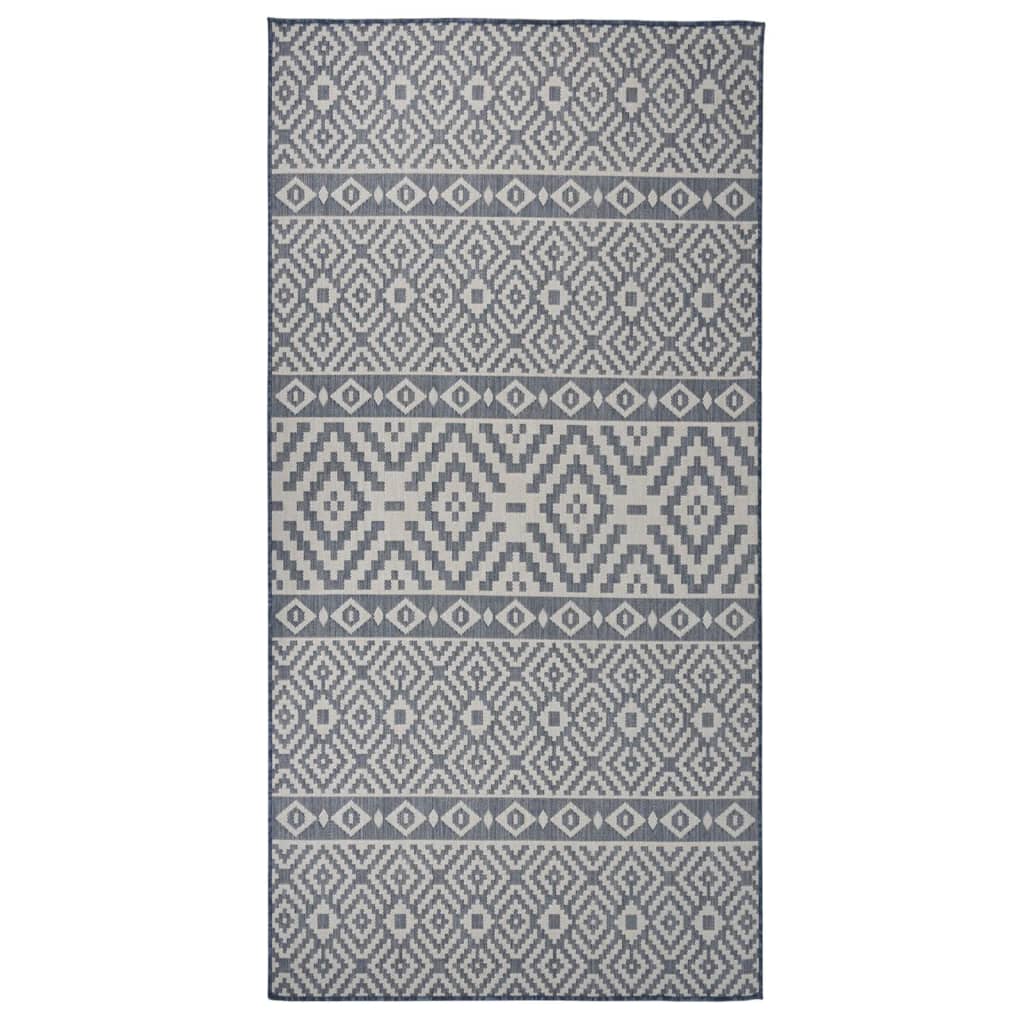 Vidaxl Außen Teppich mit Muster flach -100x200 cm blau