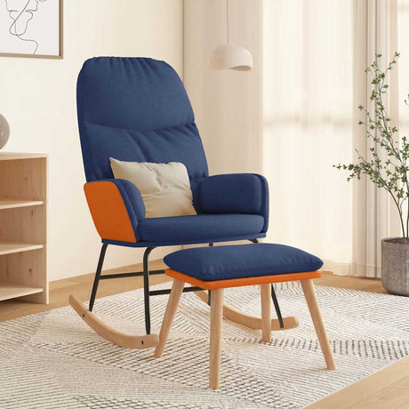Vidaxl schommelstoel met voetenbank stof blauw
