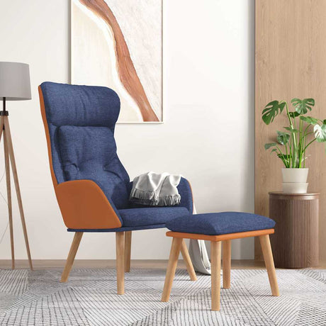 Vidaxl relaxstoel met voetenbankje kunstleer en stof blauw