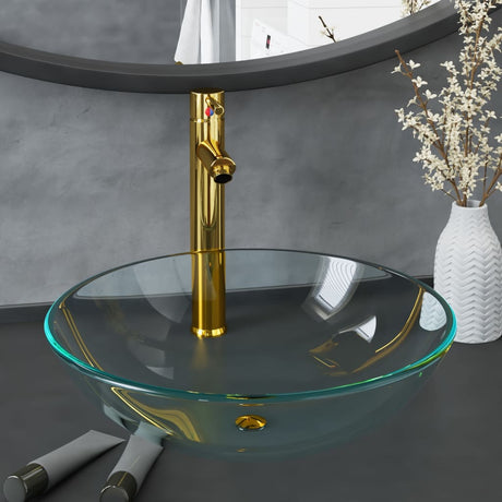 Vidaxl-Waschbecken mit Kran und Popup-Abflussglas transparent