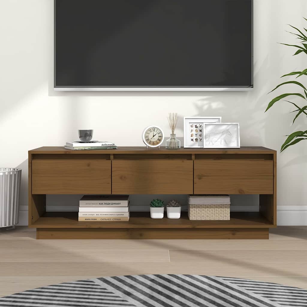 Vidaxl tv-meubel 110,5x34x40 cm massief grenenhout honingbruin
