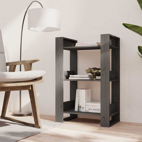 Vidaxl boekenkast kamerscherm 60x35x91 cm massief grenenhout grijs