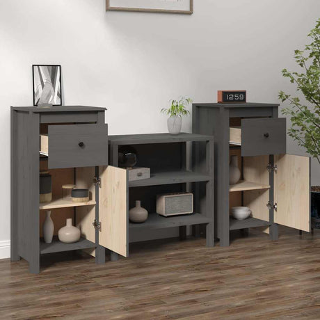 Vidaxl dressoirs 2 st 40x35x80 cm massief grenenhout grijs