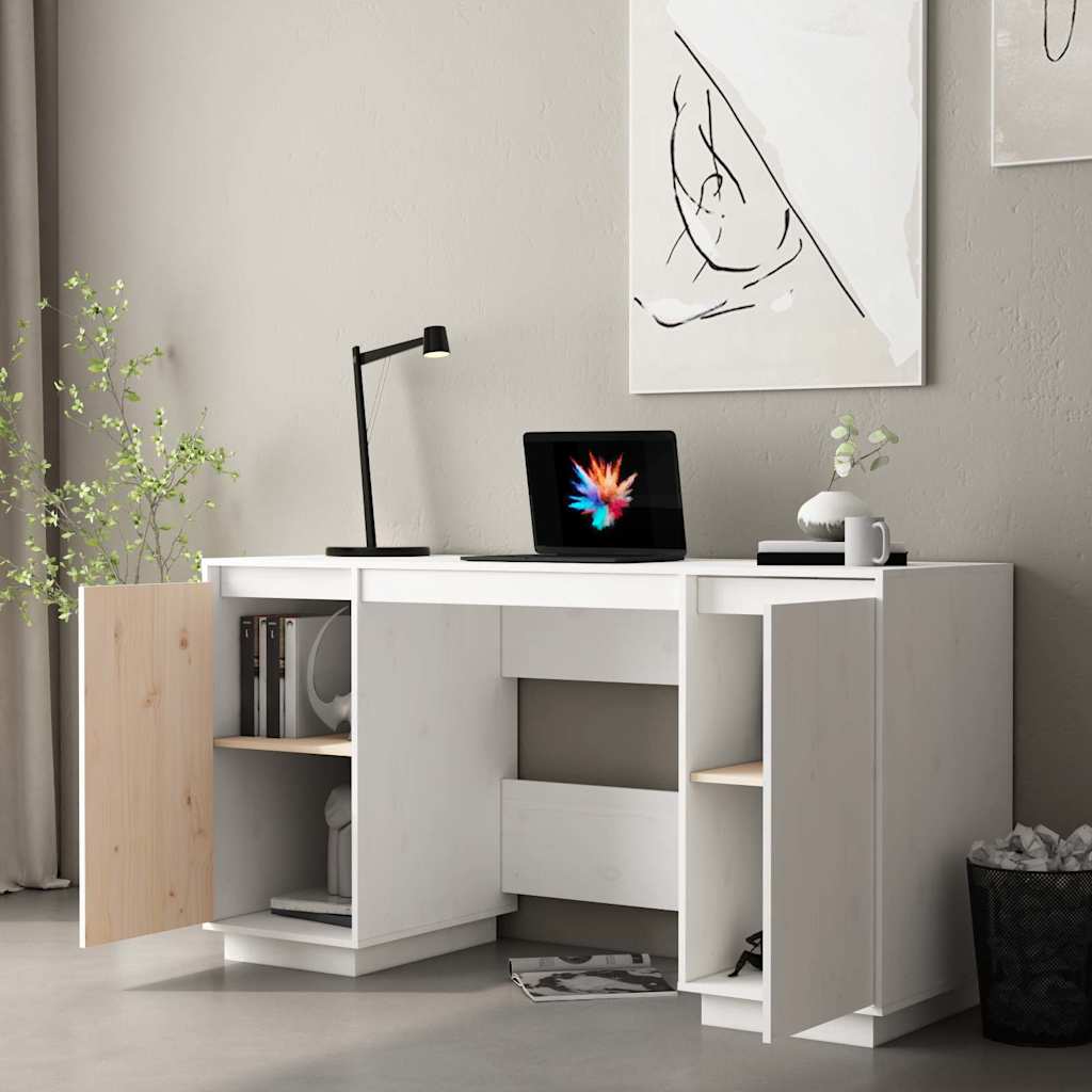 Vidaxl bureau 140x50x75 cm massief grenenhout wit