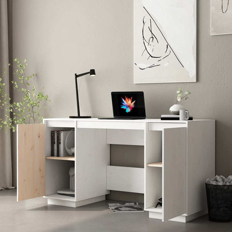 Vidaxl bureau 140x50x75 cm massief grenenhout wit