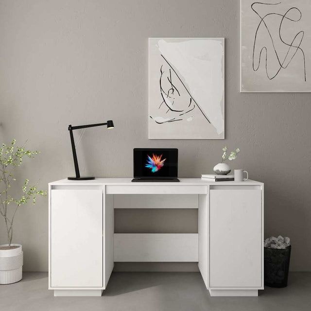 Vidaxl bureau 140x50x75 cm massief grenenhout wit