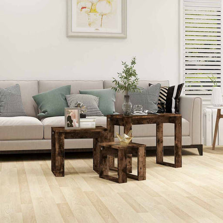 Vidaxl 3-delige tafeltjesset bewerkt hout gerookt eikenkleurig