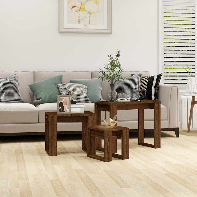 Vidaxl 3-delige tafeltjesset bewerkt hout bruin eikenkleur