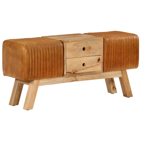 Vidaxl bankje turnbok 107 cm echt geitenleer massief mangohout bruin