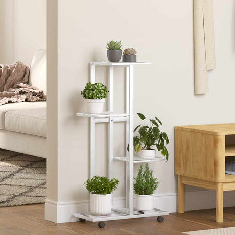 Vidaxl Blütenstandard mit Rädern 4-Schicht 44x23x80 cm Eisen weiß