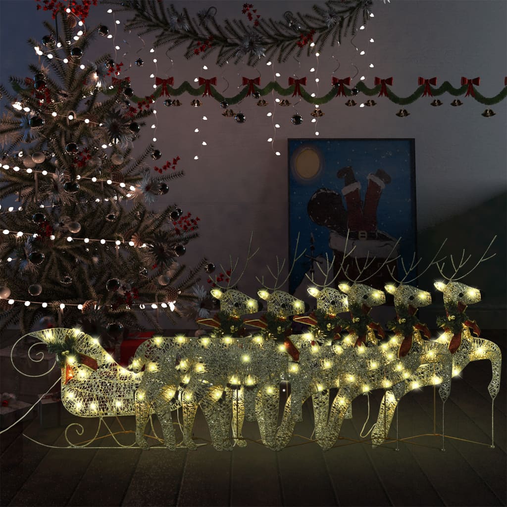 VidaXL Outdoor-Weihnachtsdekoration Rentier und Schlitten 140 LEDs goldfarben