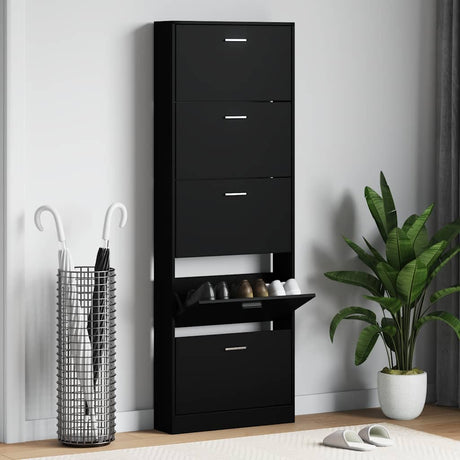 Vidaxl Schuhschrank 59x17x169 cm verarbeitetes Holz schwarz