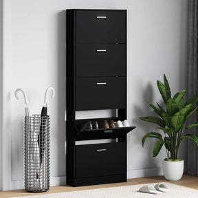 Vidaxl Schuhschrank 59x17x169 cm verarbeitetes Holz schwarz