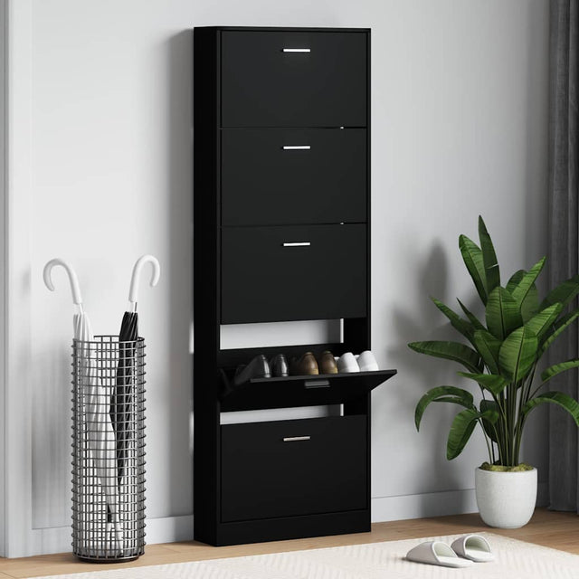 Vidaxl Schuhschrank 59x17x169 cm verarbeitetes Holz schwarz