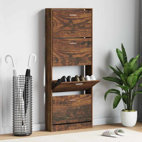 VIDAXL -Schuhschrank 59x17x150 cm Eigenschaften mit geräuchertem Eichenbaus befördert